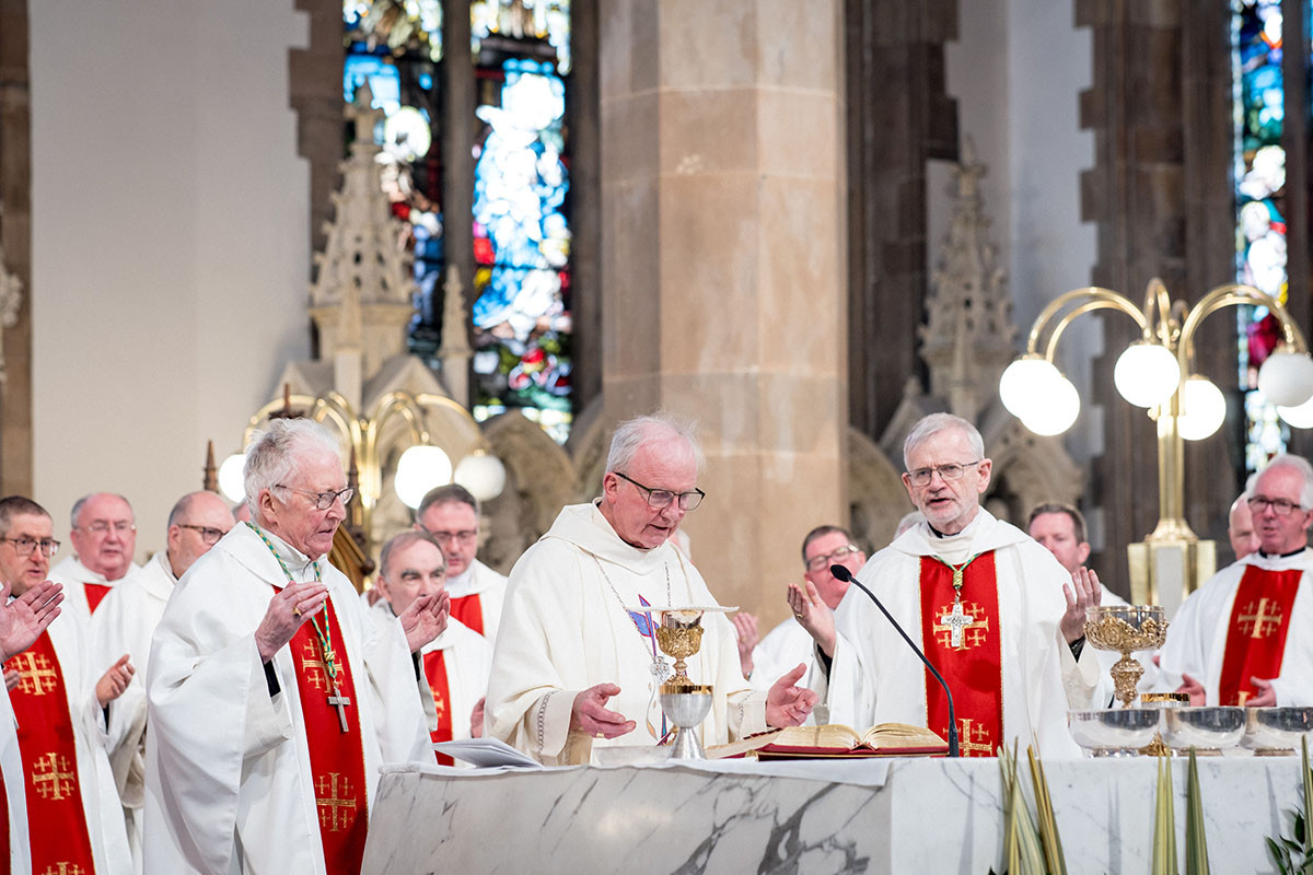 Bishop Donal McKeown celebrating the Eucharist with clergy during his Silver Jubilee Mass in Derry