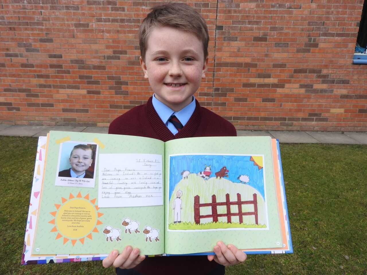 Derry Pupil Aodhan's Letter of Welcome chosen for 'Fáilte Pope Francis' Book