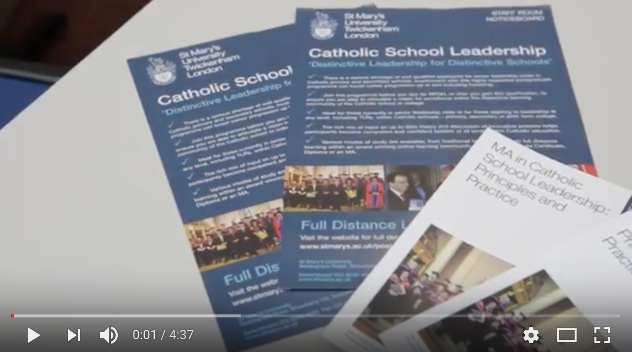 MA in Catholic School Leadership beginning Autumn 2018 - Catechetical Centre
